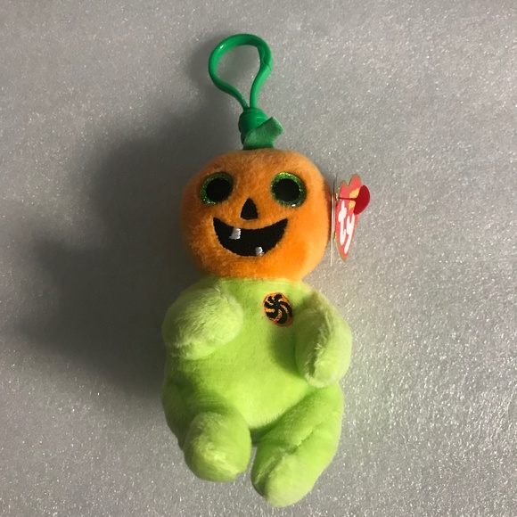 TY Beanie Baby Beanie Bellies HOLLOW the Halloween Pumpkin Plastic Key Clip 4” - Picture 1 of 9